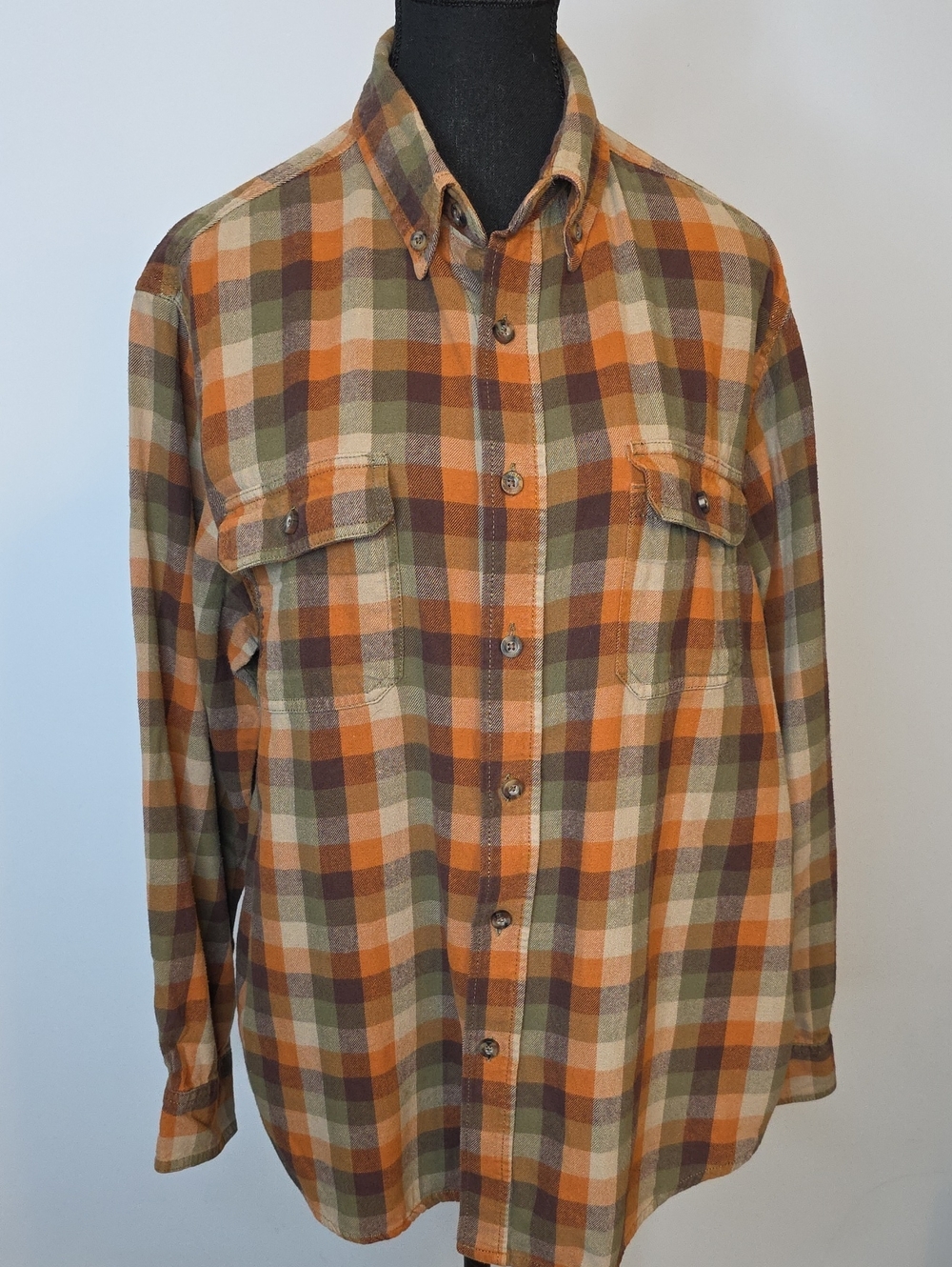 Outdoor Life Plaid Flannel Shirt in Orange, Olive & Brown